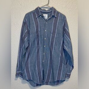 Arrow River Brand Shirt Mens Med Blue Striped Long Sleeve Flannel Made In USA